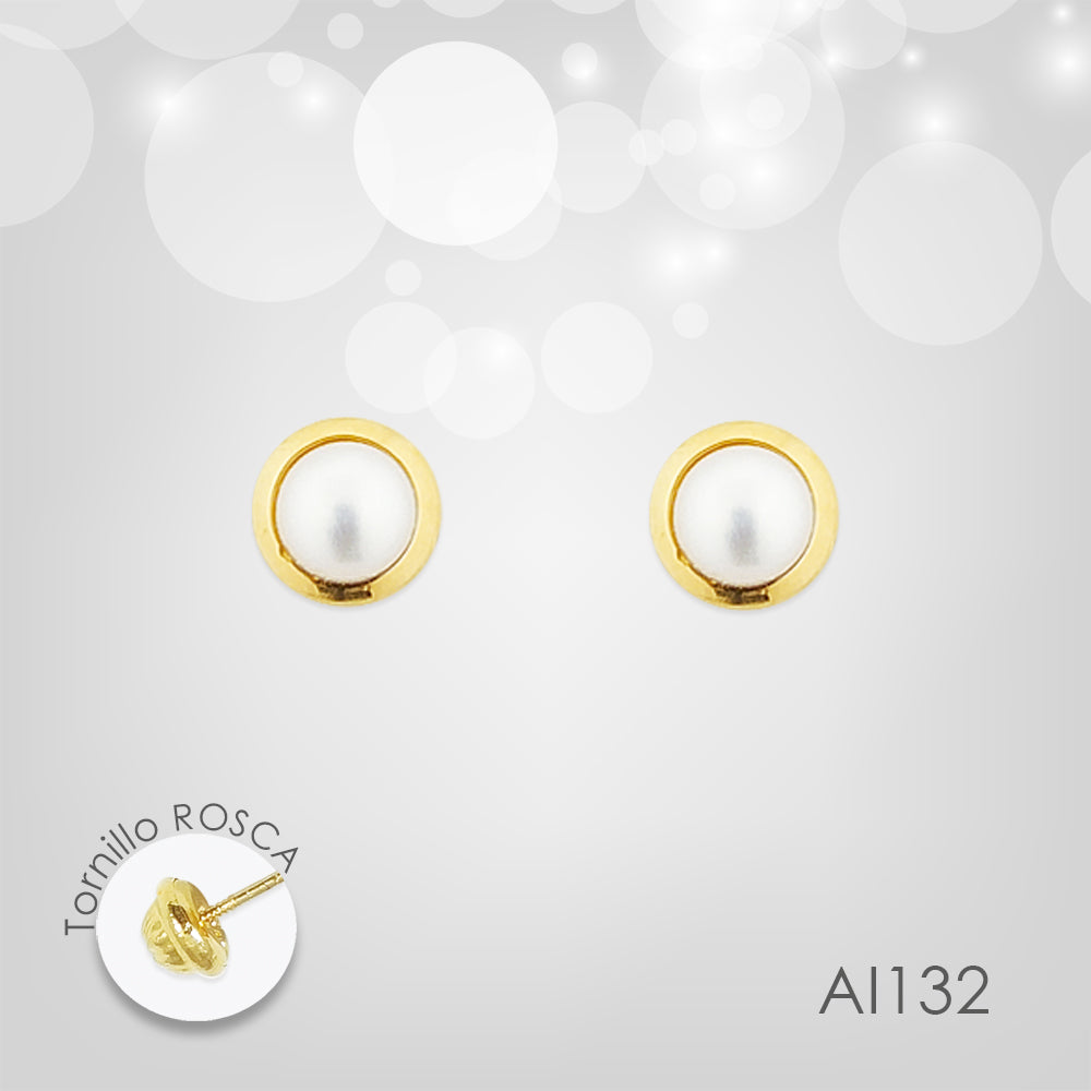 Arete Tornillo - Perla bisel #3
